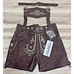 Womens Lederhosen Shorts XL Suede Leather Oktoberfest German Trachten NWT Brown
